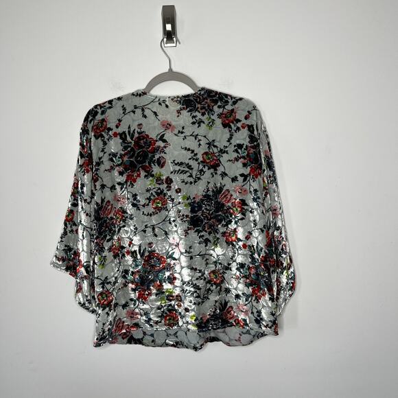 Maeve Anthropologie Shirt Womens Large Gray Floral Silk Velvet Burnout Wrap - Picture 2 of 11